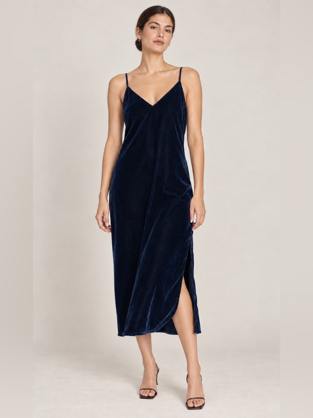 Old Navy Midnight Blue Velvet Midi Slip Dress Small 90s Minimalist
